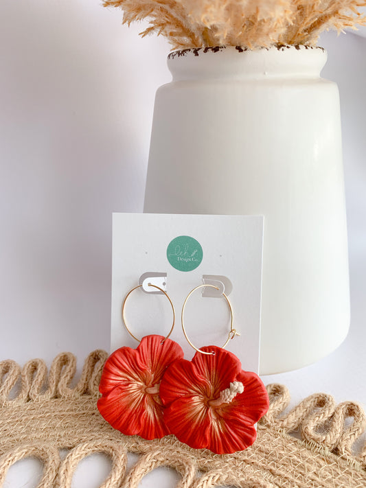Hibiscus on Hoops (Red w/ Gold)